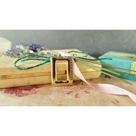 Parklane Rectangular Rhinestone Gold Pendant - Picture 5 of 10